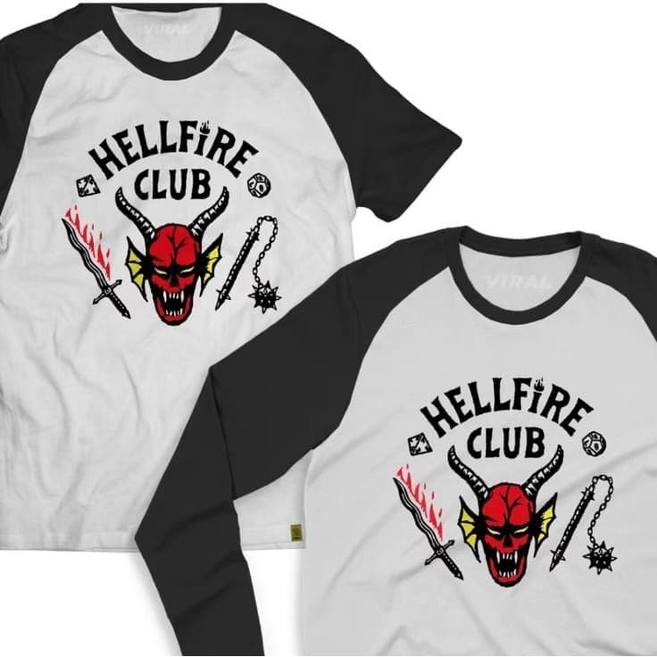 Camiseta Premium raglan Hell Fire RAGLAN PRETO do HELLFIRE Unissex Club e juvenil adulto camisa stranger clube hell fire