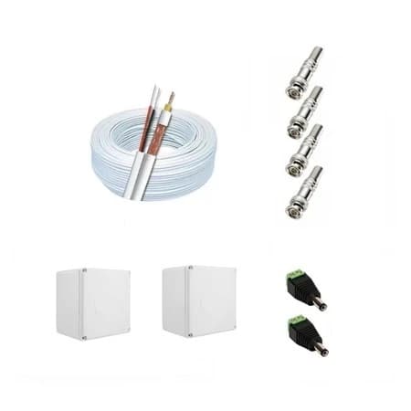 Kit Instalação Para 2 Câmeras Segurança Cabo Coaxial Fonte Conectores + 2 Caixinhas Sobrepor