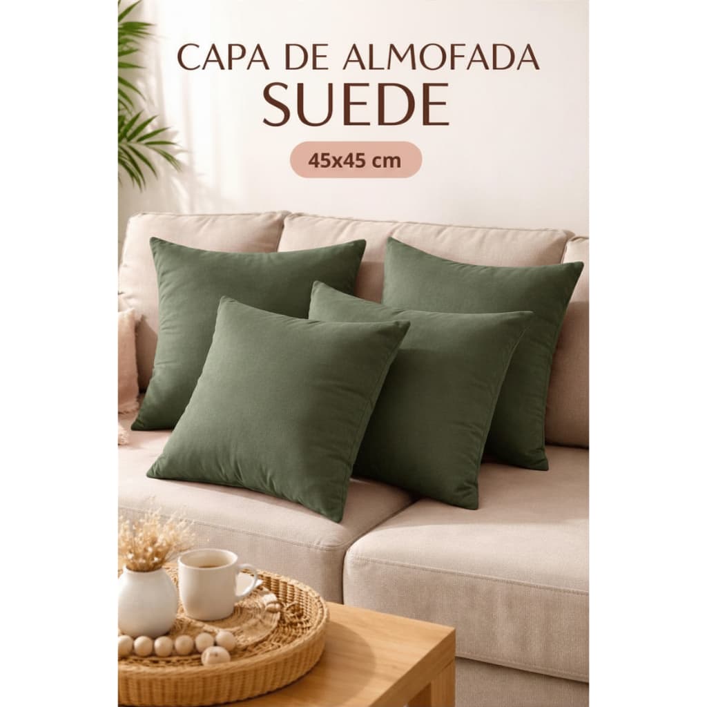 Kit 4 Capas de Almofada Suede Veludo Luxo Tamanho 45x45 Zíper Invisível Conforto e Sofisticação