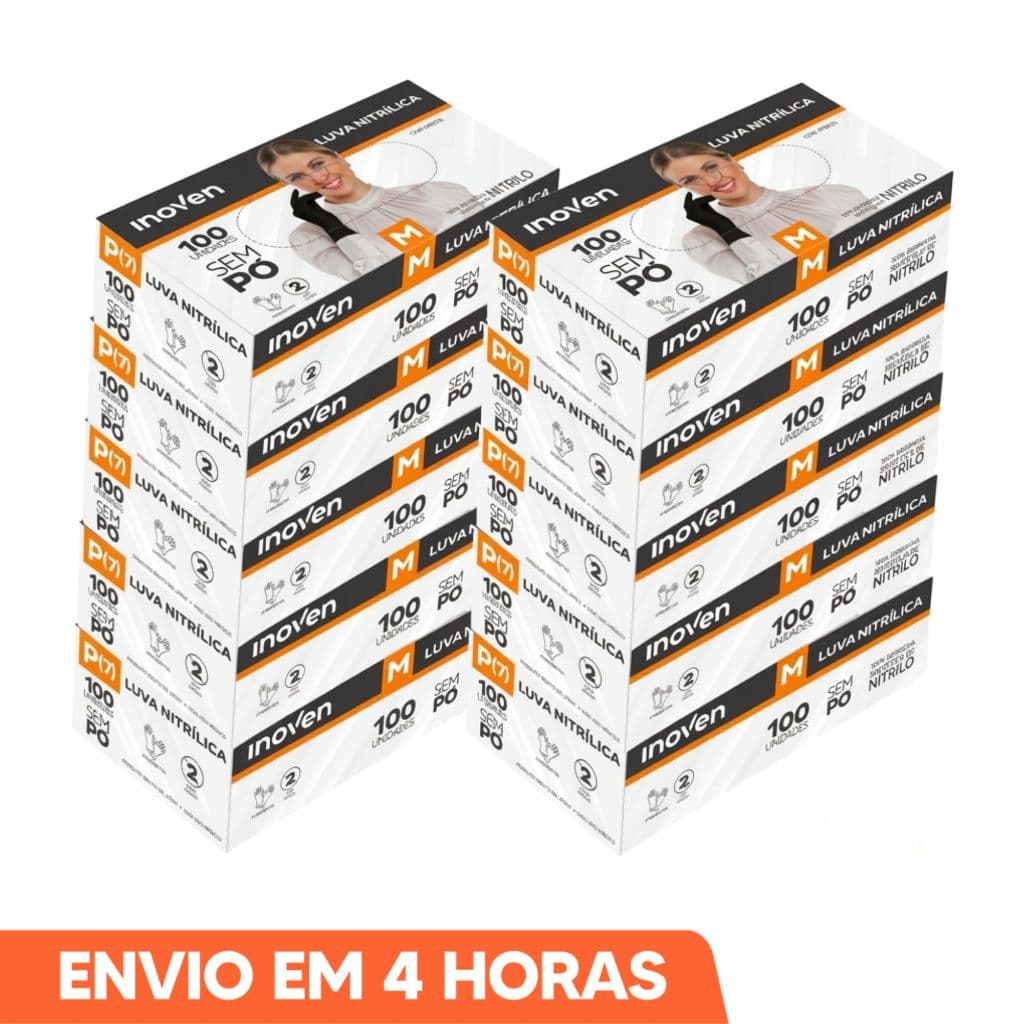 Luva Nitrílica Descartável Preta Sem Pó 1000un Inoven