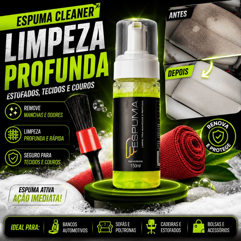 Espuma Limpa Banco Automotivo Tira Manchas Tecido Couro Carpete Painel Com Pincel E Pano Interior De Carro 150ml