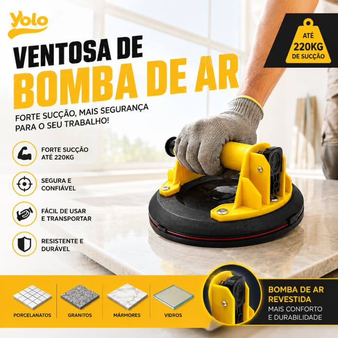 220KG Ventosa Profissional Sucção Vácuo para Porcelanato Vidro Azulejo Revestentos