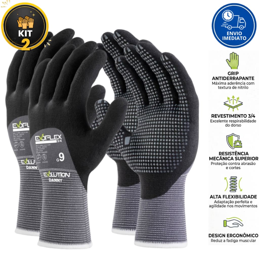 Kit 2 Luva De Seguranca Montagem Mecanico Industria Anticorte Resistente Epi