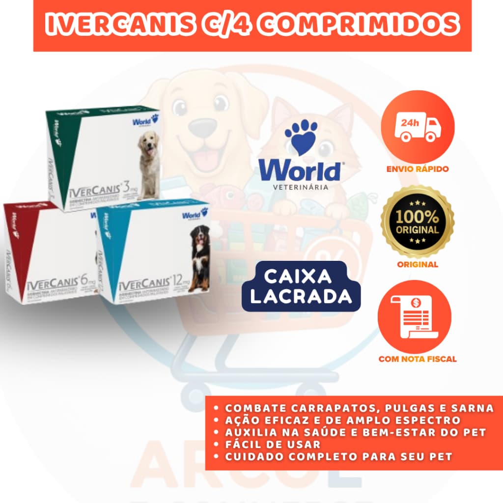 REMÉDIO PARA CARRAPATO, PULGAS E SARNA IVERCANIS C/4 COMPRIMIDOS