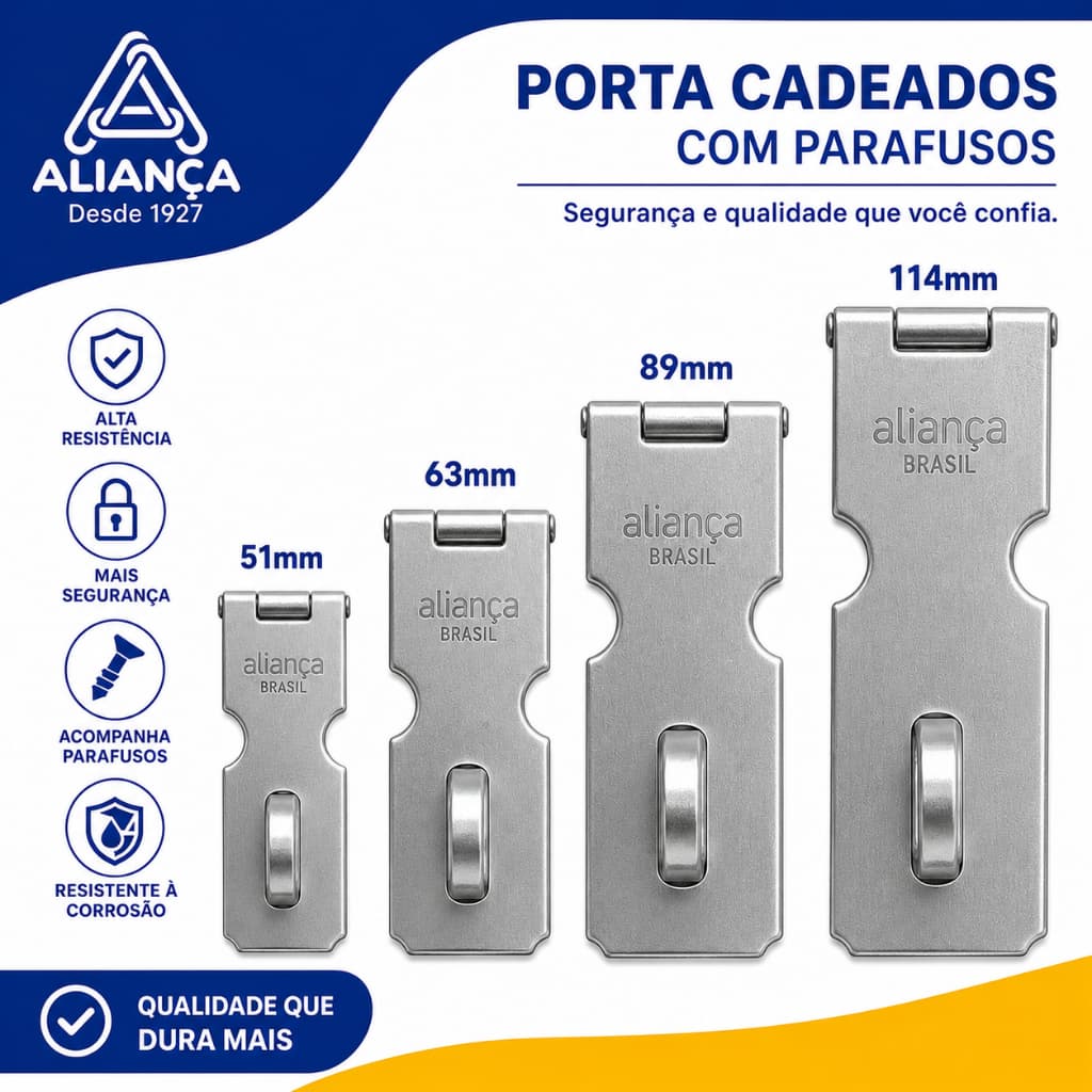 PORTA CADEADO EM AÇO ALIANÇA COM PARAFUSOS. em estoque.