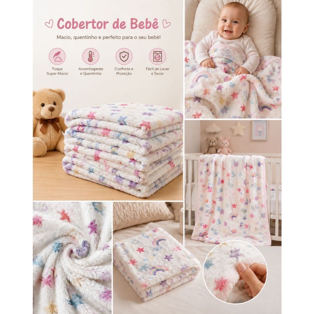 Manta De Bebê Cobertor De Bebê Mantinha Microfibra Estampada Maternidade (1 Metro x 75 CM)