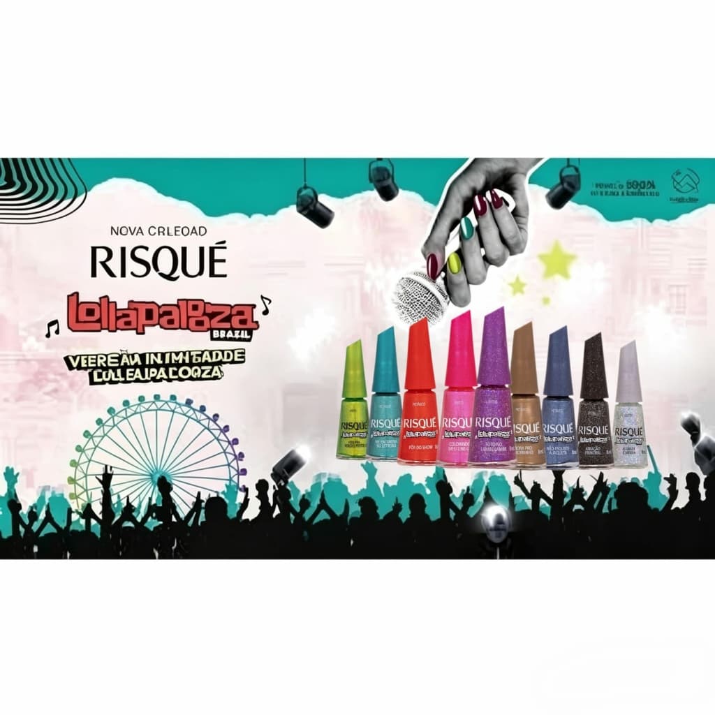 Kit Esmalte Risque Nova Coleção LolaPalooza Esmaltes Efeito Glitter 9 Cores