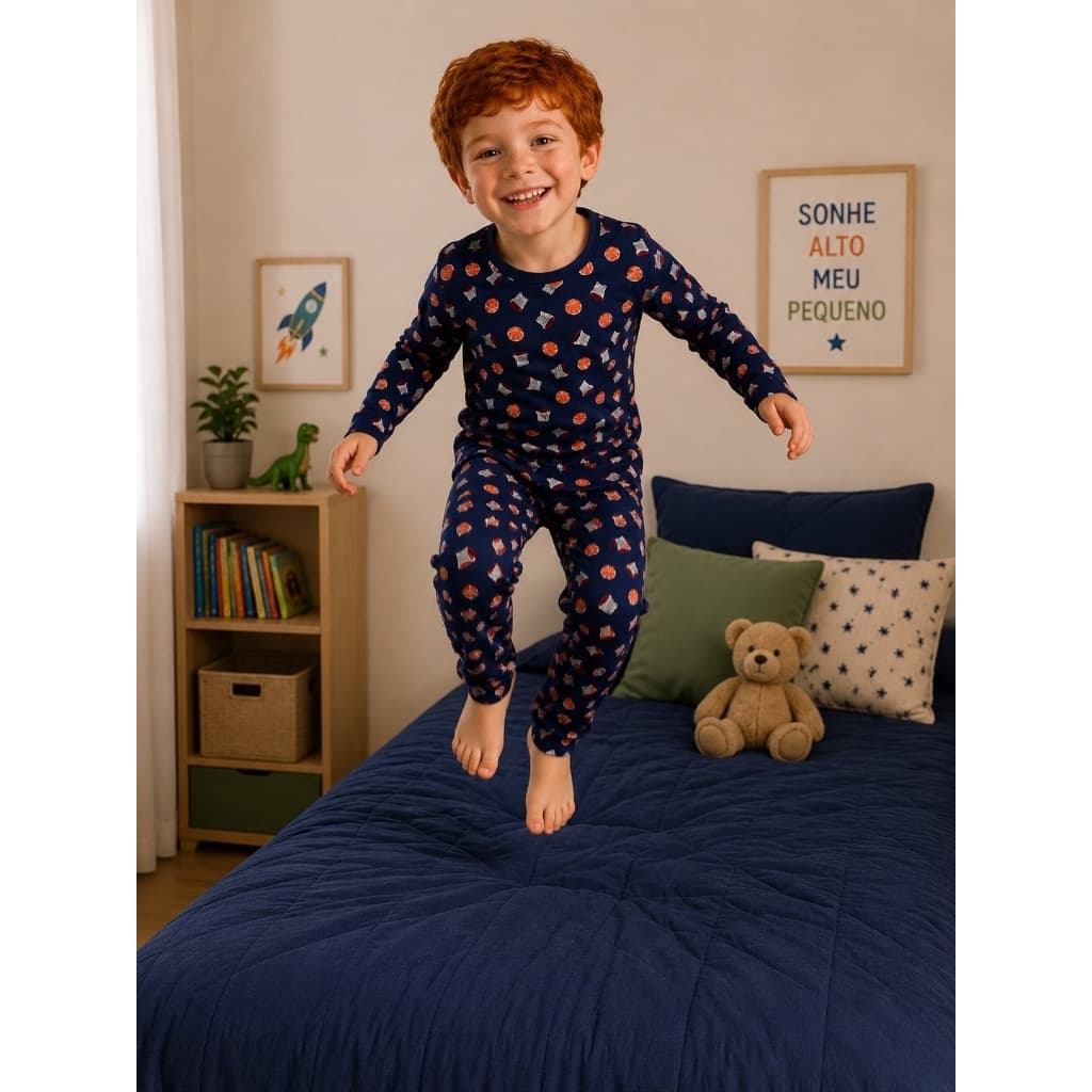 Pijama menino Infantil INVERNO Suede Estampado comprido manga longa toque macio