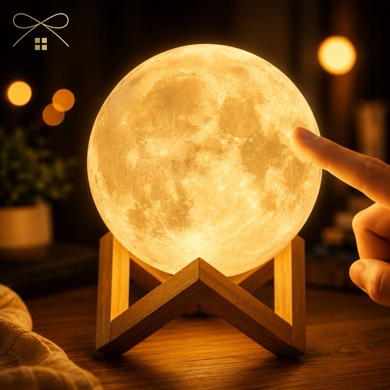 Luminária Lua 3D 10cm –  Decoração Quarto e Sala, Presente Criativo Premium - Sem Fio c/ Suporte