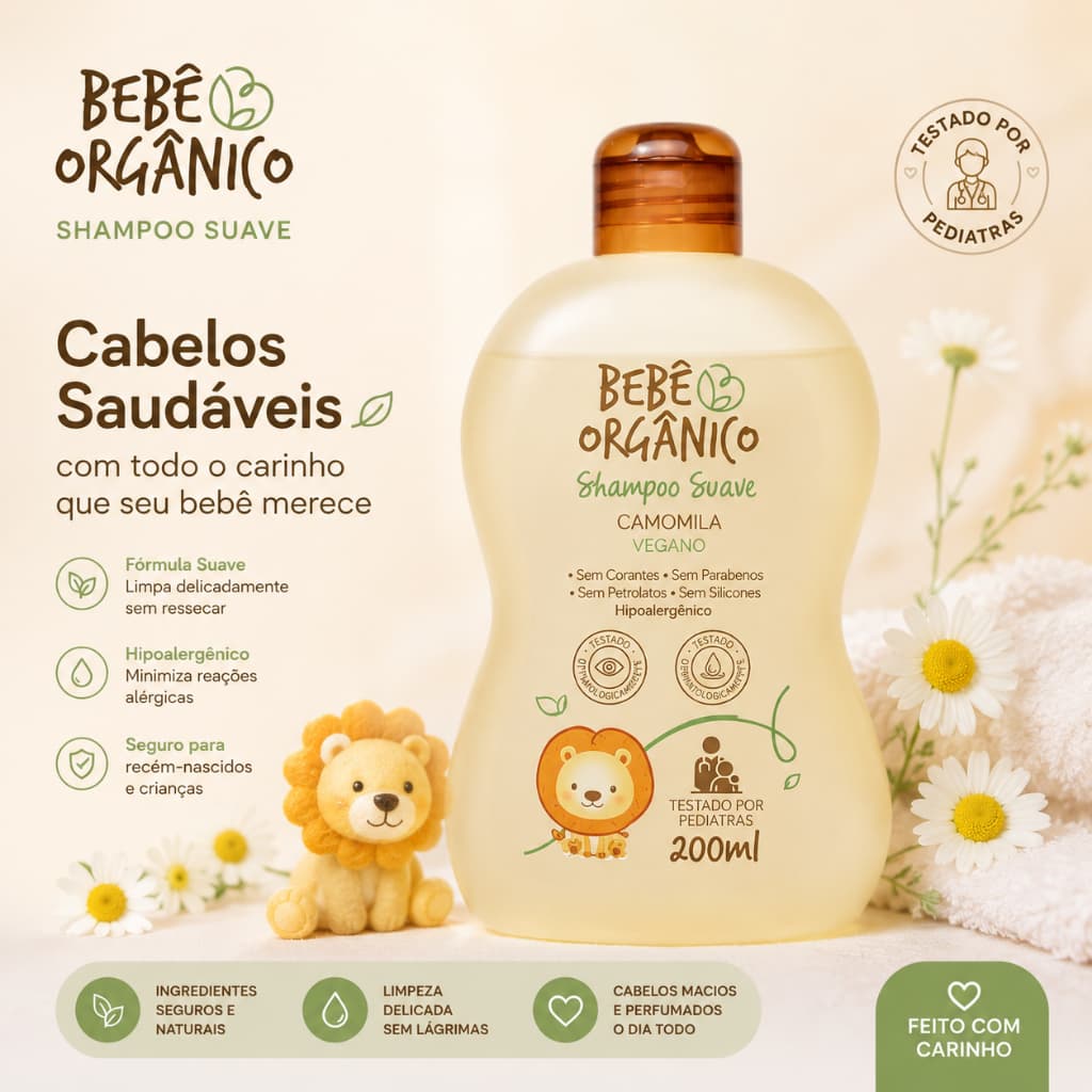 Shampoo Camomila - Limpa e Protege os Cabelos - Bebê Orgânico - 200 ml