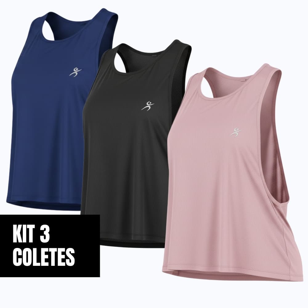 Kit 3 Regatão Colete Fitness Dry Fit Poliamida Regata Proteção UV Cavas Amplas Modelagem Larguinha