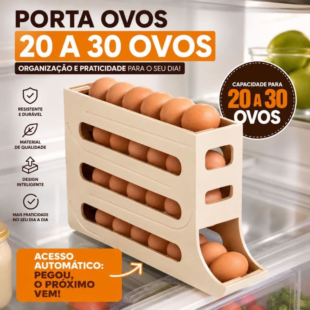 Organizador Porta Ovo 4 Andares Empalhável para Geladeira Refrigerador ou Bancada Suporte de Ovos