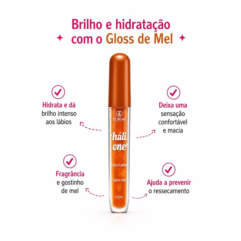 Gloss Labial Phallebeauty com Mel – Lábios Hidratados e Macios