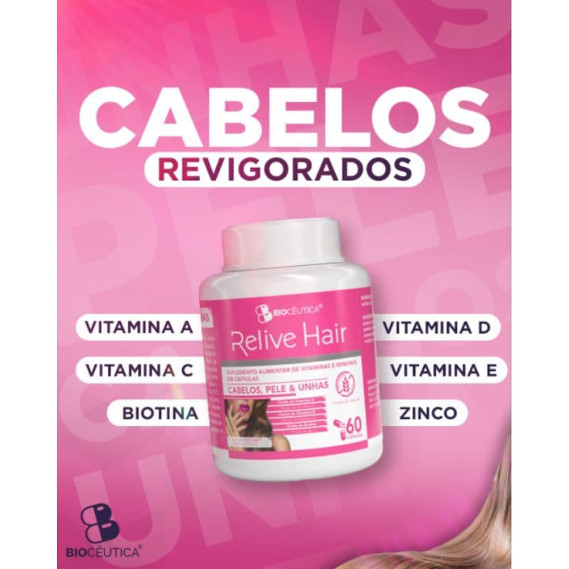 Suplemento Relive Hair com Biotina 60 Cápsulas - Biocêutica