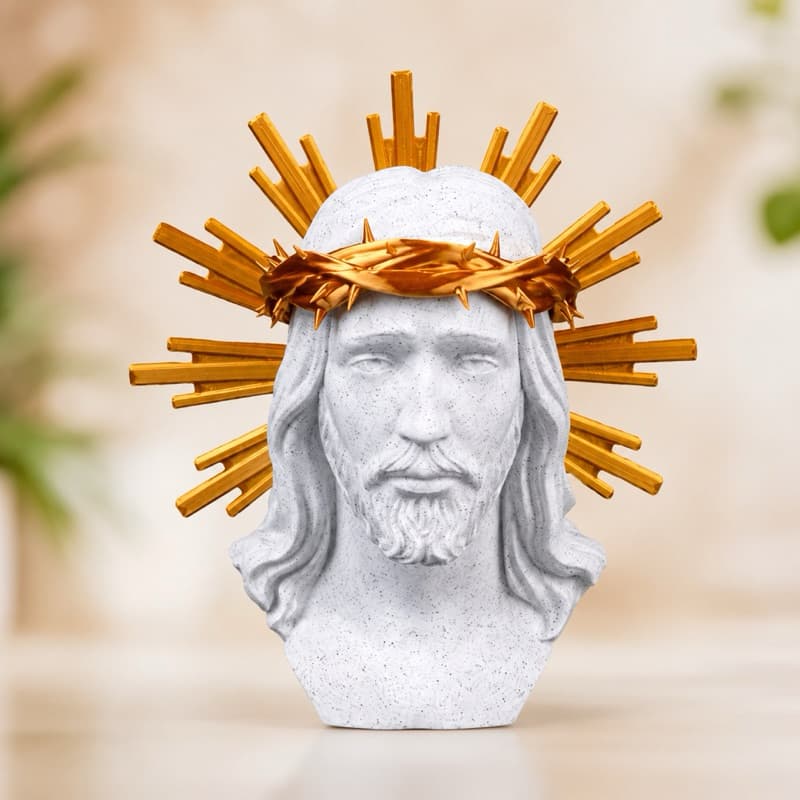 Escultura Jesus Cristo Decorativa Luxo 3D|  Imagem Sacra Religiosa para Parede e Mesa | Branca e Dourada
