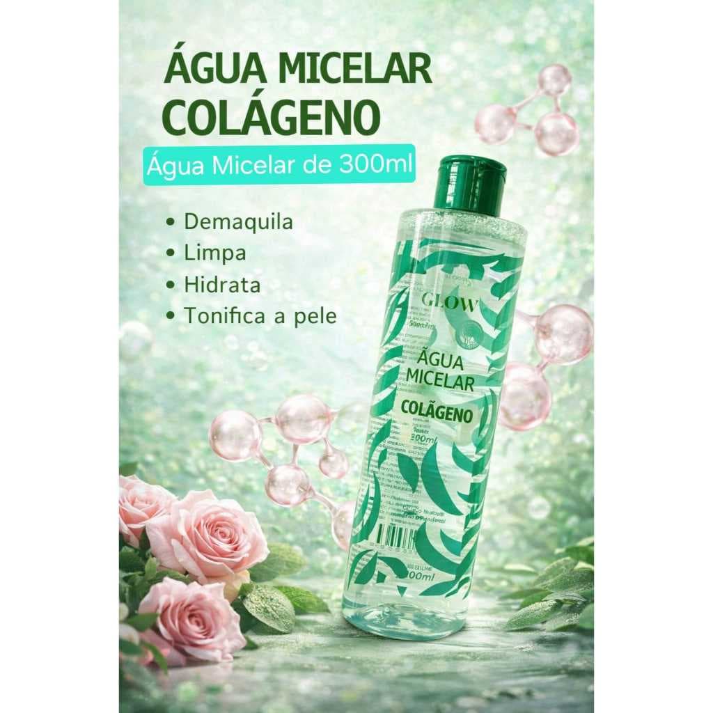 Água Micelar com Colageno Glow Makeup com 300ml