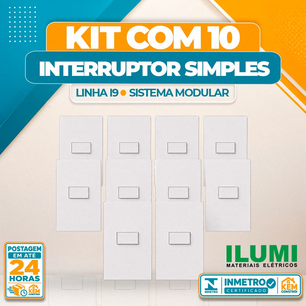 Kit 10 Interruptor Simples Ilumi I9 Horizontal Branco 4x2 Completo