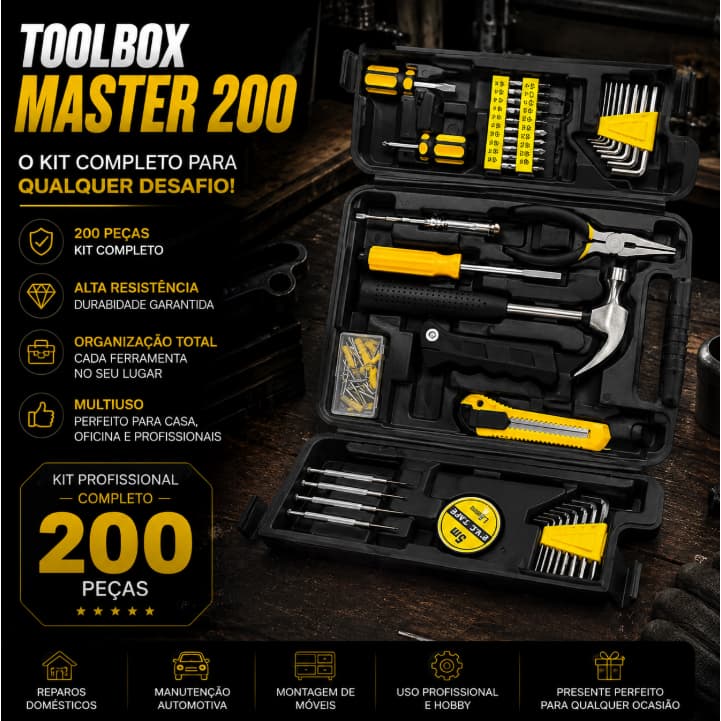 Maleta Ferramentas 200 Peças Kit Completo Profissional Multiuso Resistente Organização Premium