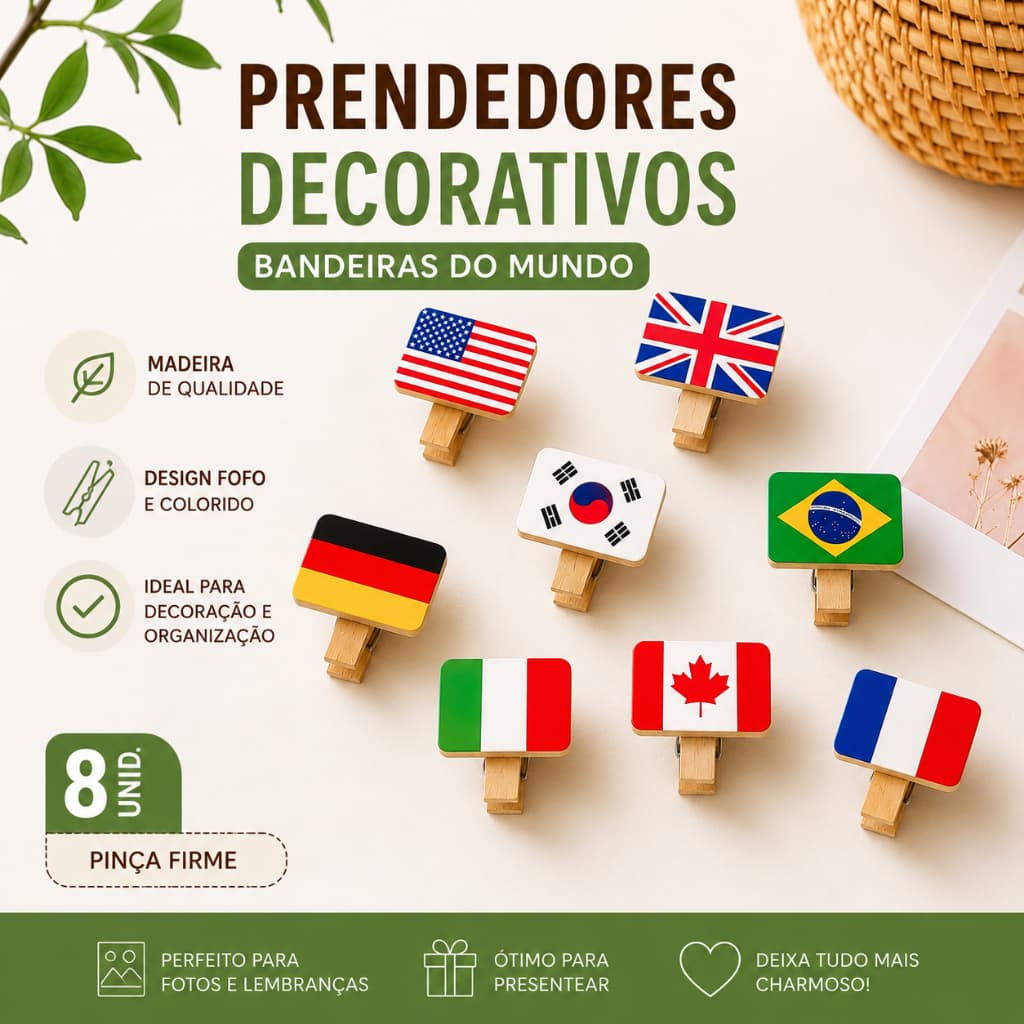 Kit C/ 16 Prendedor Bandeiras Países Copa do Mundo