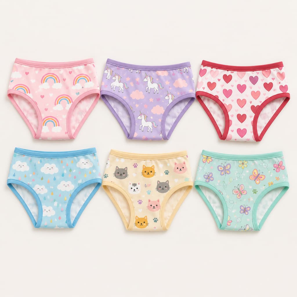 Kit 6 Calcinhas Tanga Infantil Estampas Para Meninas Tecido Confortável Para Dia a Dia