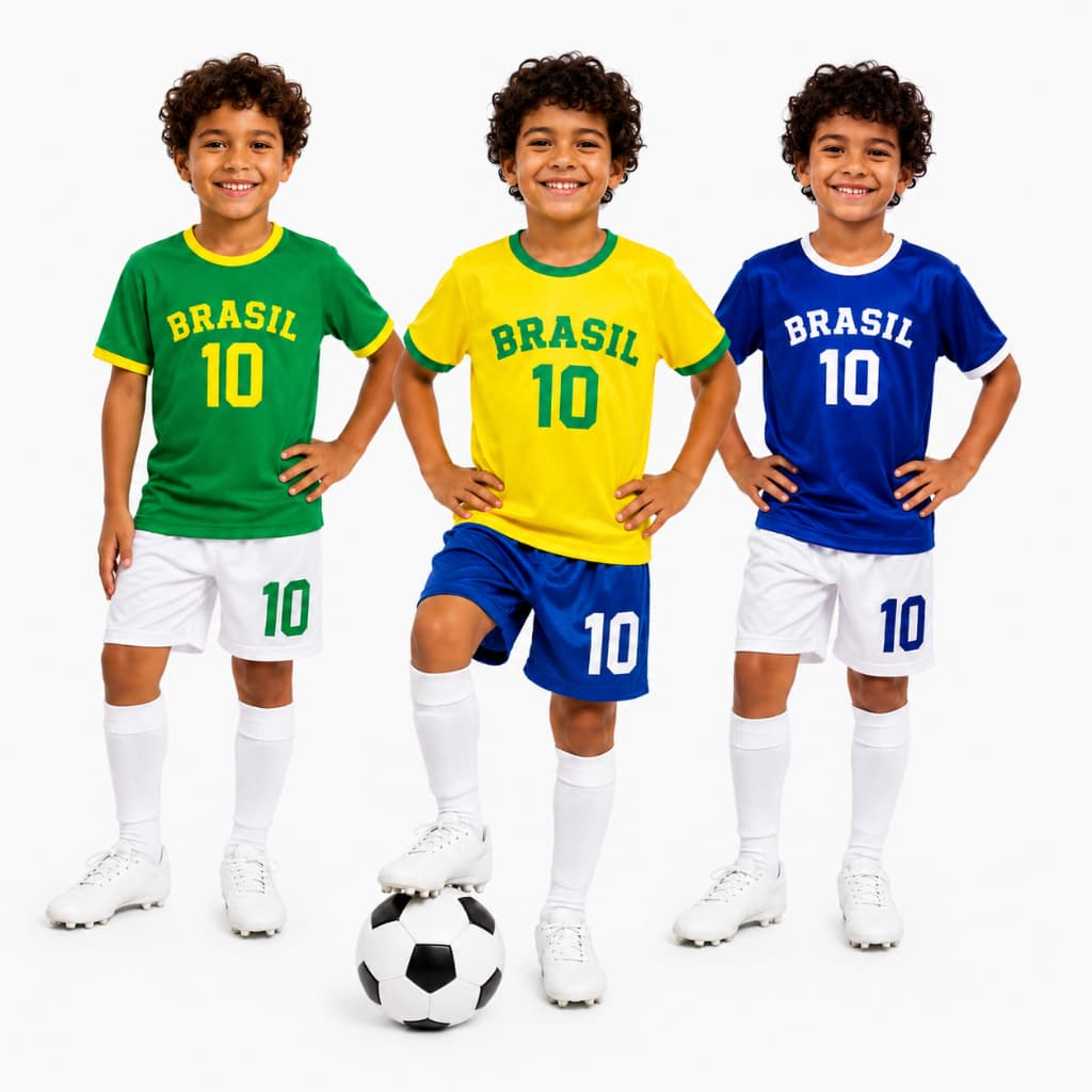 Conjunto Infantil Brasil Menino Roupa Futebol Kit Copa do Mundo Verao