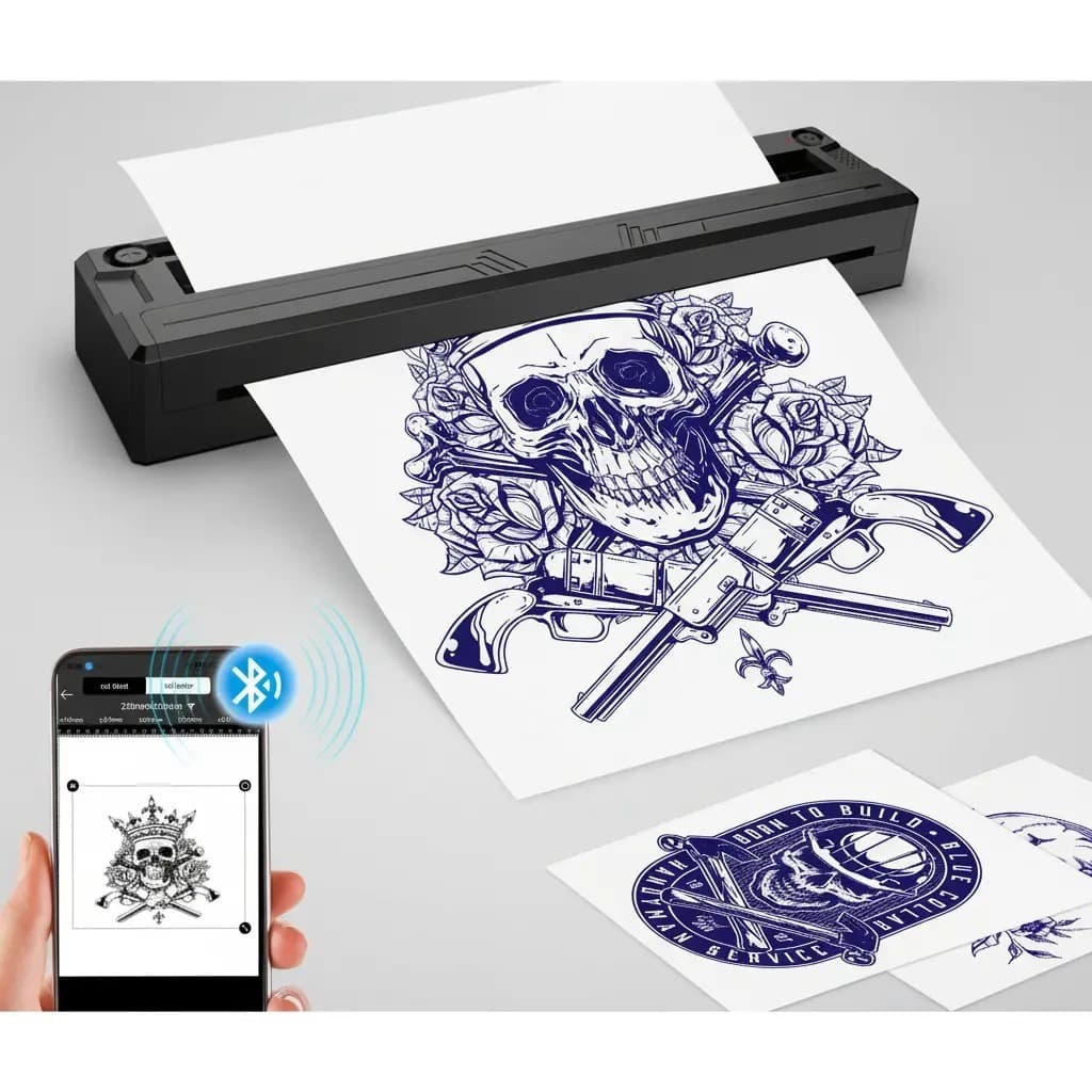 Impressora Térmica Portátil 203 DPI Bluetooth USB Tipo C 1500mAh Papel 217mm Tatuagem ESC/POS