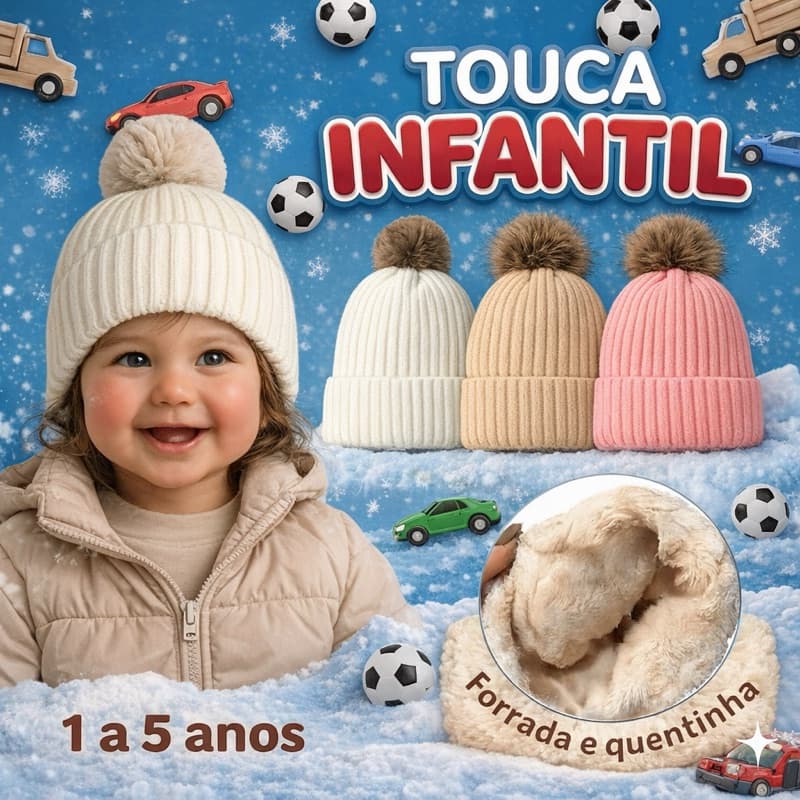 Touca De inverno Frio para Bebe 1 a 5 anos Gorro De Lã Infantil Forrada c/ Pompom Menina Menino Estilo Ovelhinha