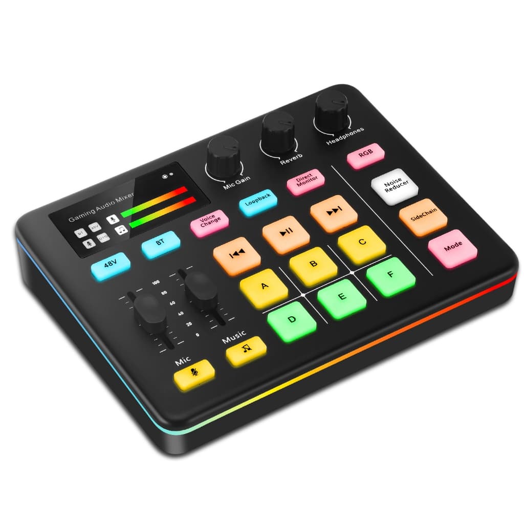 Mixer De Audio Para Gaming Painel RGB Interface XLR Microfone Transmissão Ao Vivo Podcast Youtuber Gamer