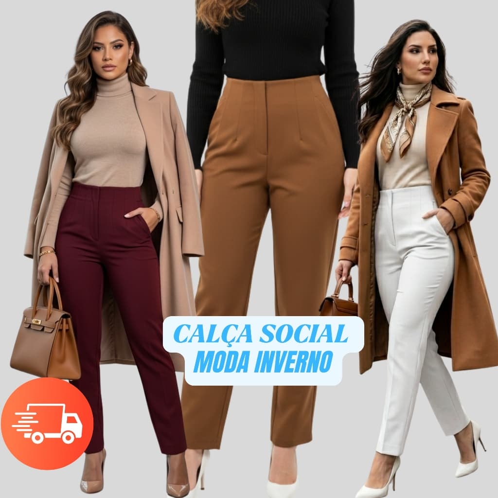 Calça Plus size Alfaiataria Cenoura Feminina Cintura Alta Elegante Moda inverno com bolsos e ziper