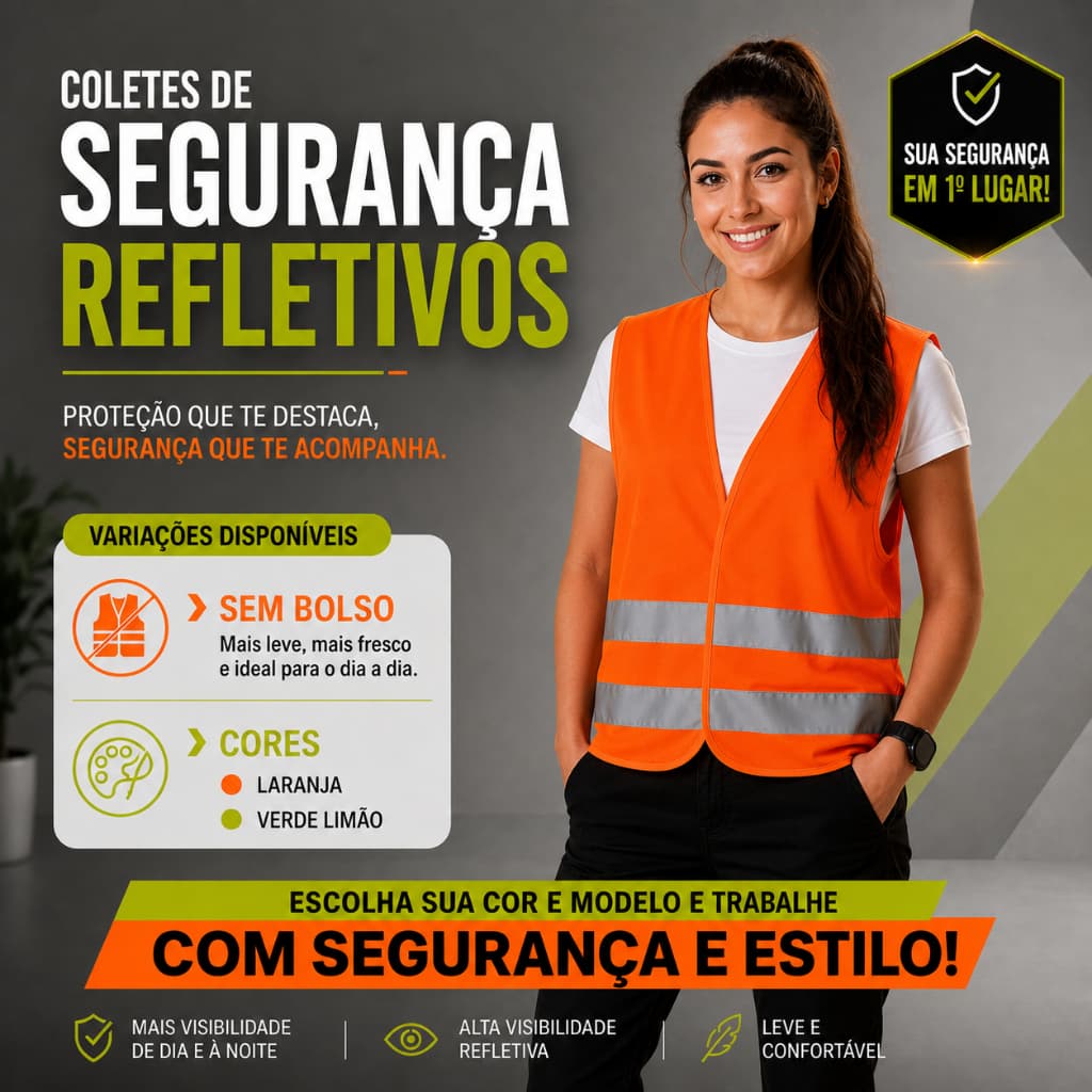Colete Refletivo EPI Segurança Alta Visibilidade Verde e Laranja Sem Bolso M ao XXXG
