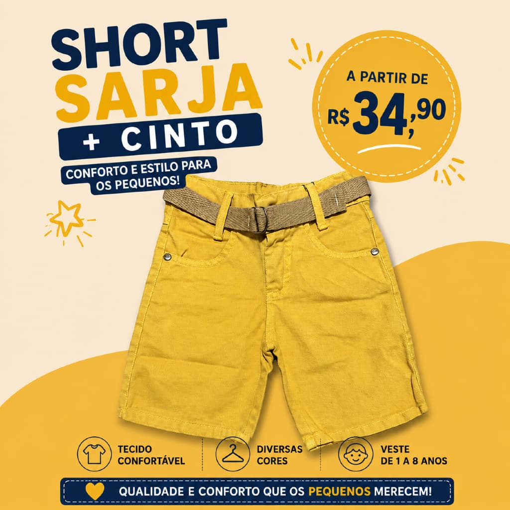 Bermuda infantil sarja brim short mauricinho menino + cinto da mesma cor qualidade premium social lazer