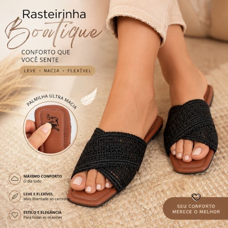 Rasteirinha Flat confortável com tiras cruzadas e palmilha macia- rasteirinha casual