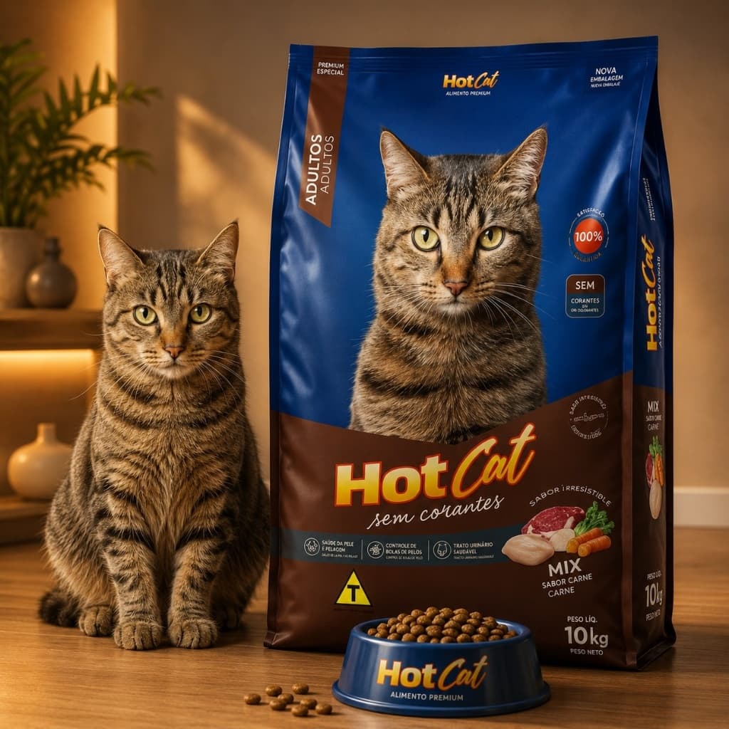 Racao Seca Hot Cat Gatos Adultos Filhotes Mix Premium Sem Corantes Sabores carnes peixe 10,1 kg