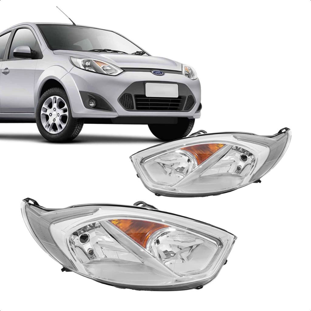 Par Farol Principal Fiesta Rocam Hatch Sedan 2010 a 2014 Máscara Cromada (LD+LE) - Marca RF