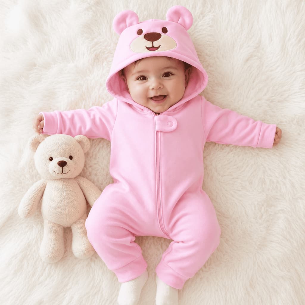 Macacão Bebê de Urso Manga Longa com Capuz Roupa de Bebê Menino e Menina