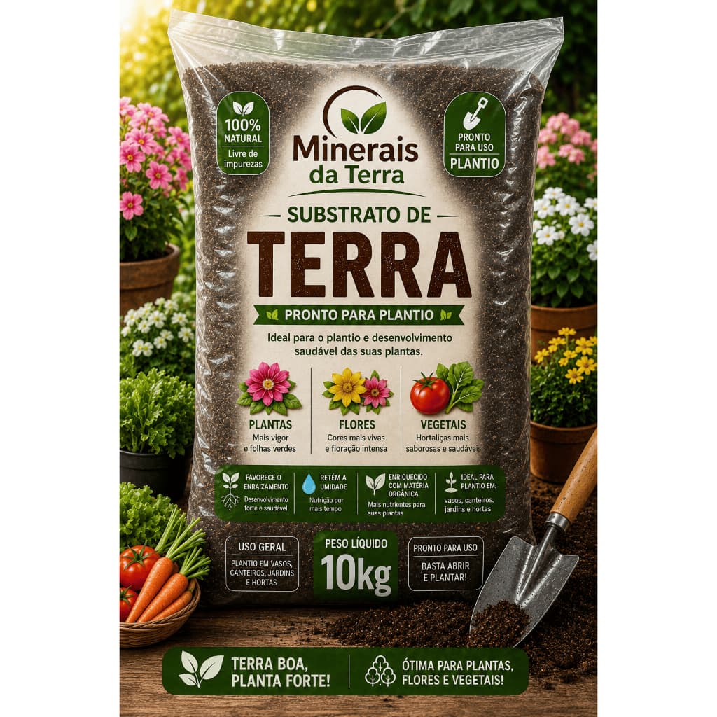 Terra Vegetal 2,5kg 3kg 5kg 10kg 20kg Rico Nutrientes Plantio Jardim Horta Vasos Substrato Solo Fértil Adubada Orgânica