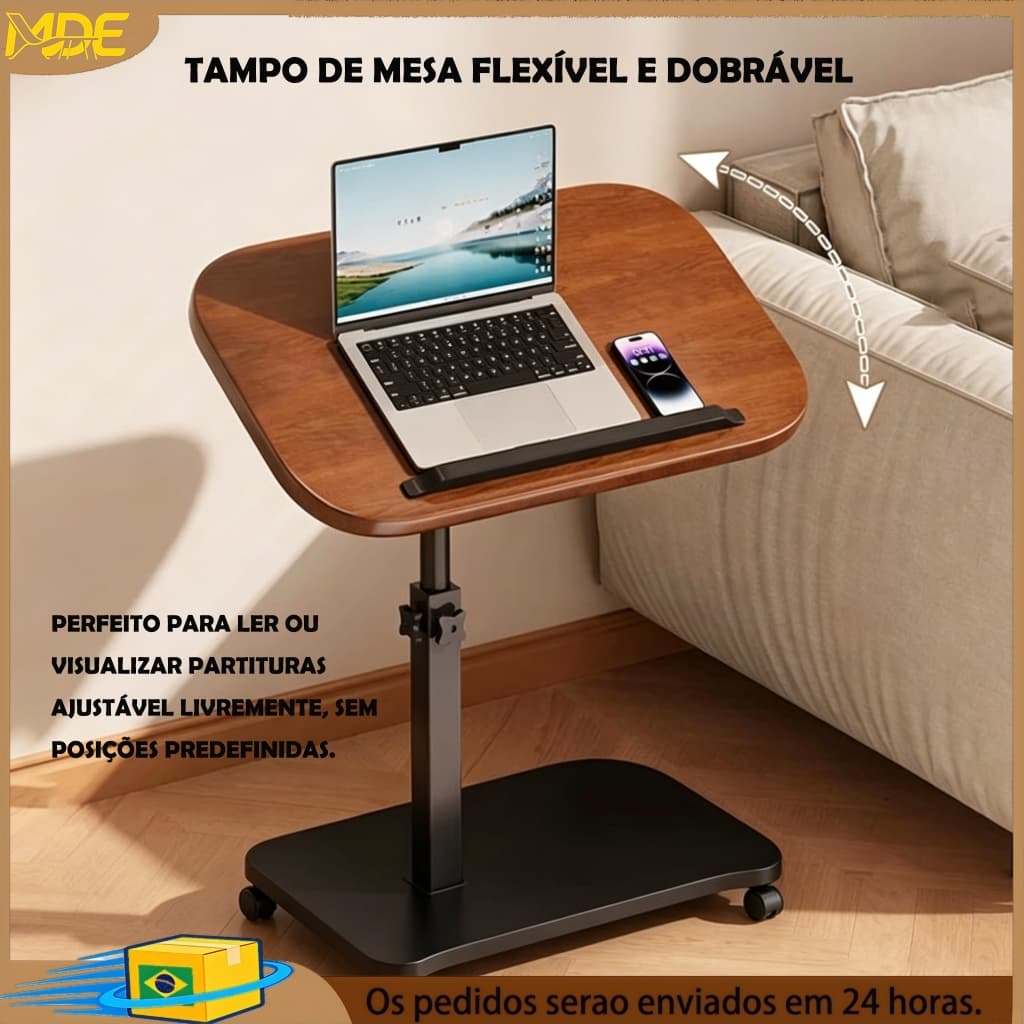 Giratório Mesa De Apoio Lateral Para Notebook Luminária Portátil Sofá Cama Luxo - Ferro e MDF