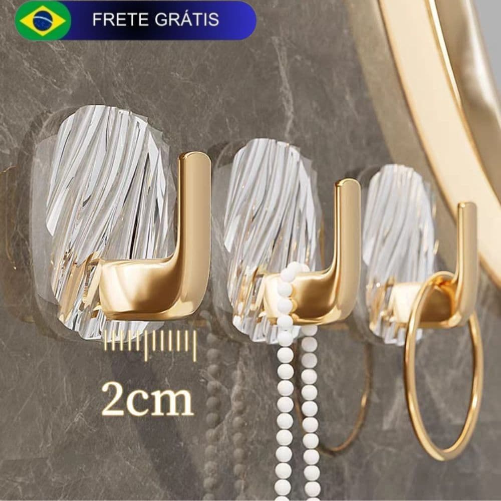 Gancho Adesivo Luxo Sem Furar Parede Acrílico Resistente Água Ideal para Banheiro Cozinha Casa Pendurar Toalha Chaves e