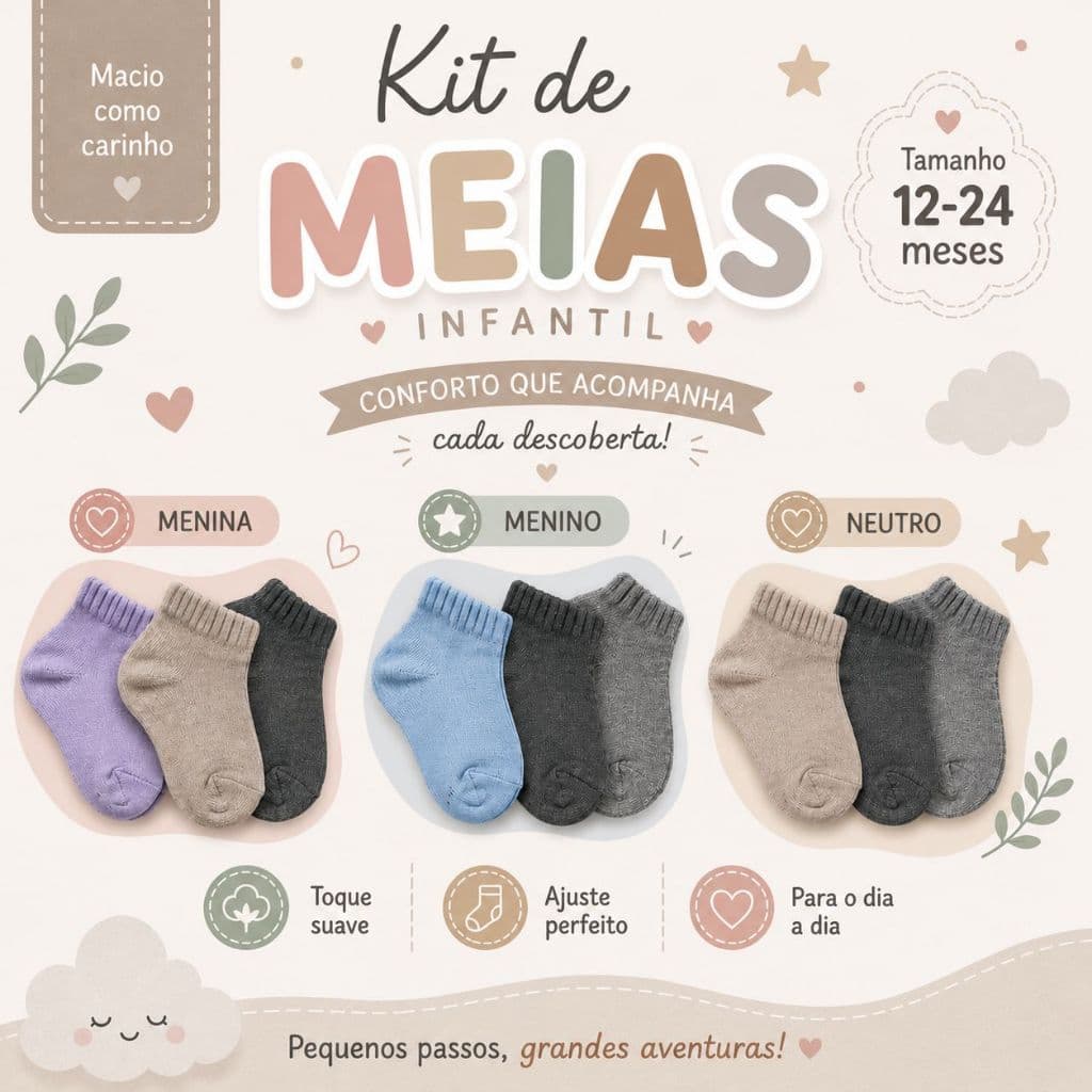Kit Meias Lisa Infantil Cano Baixo Algodão Super Macias KITBB-K-C2