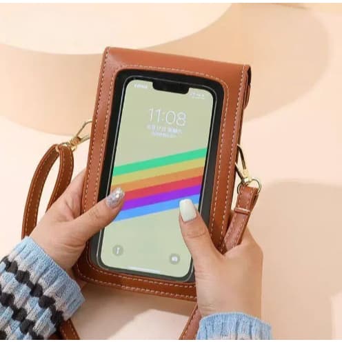 Porta Celular Bolsa Transversal Feminina Carteira Multifuncional Visor Transparente