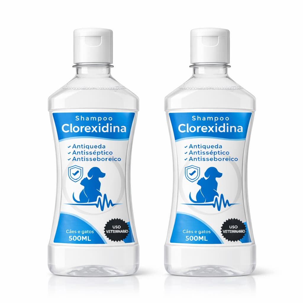 Kit 2 Shampoo Clorexidina 500ml - Limpeza Dermatológica Antiseborreia Antiséptico Queda de Pelos