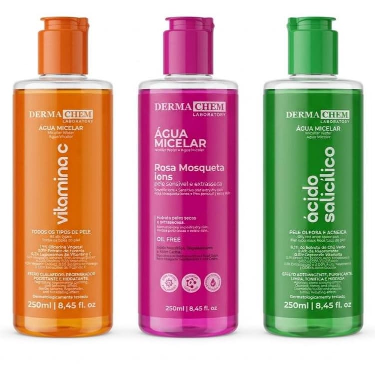 Kit Dermachem Água Micelar 250ml Demaquilante Limpeza Facial Profunda 2 Unidades