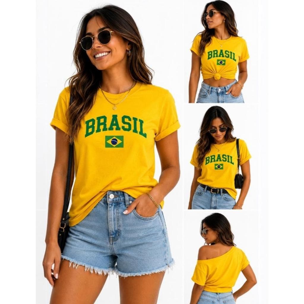 Camiseta Brasil Feminina Masculino Oversized Premium 100% Algodão Camisa Unissex Streetwear Copa do Mundo Promoção