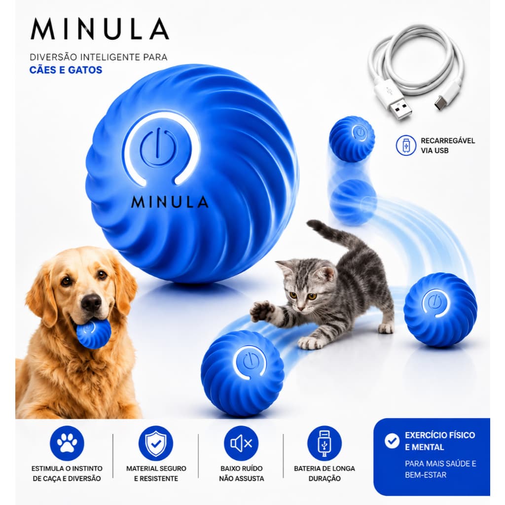 MINULA Bola Interativa Cães Recarregável Usb Brinquedo Cachorro Cão E Gato Bolinha