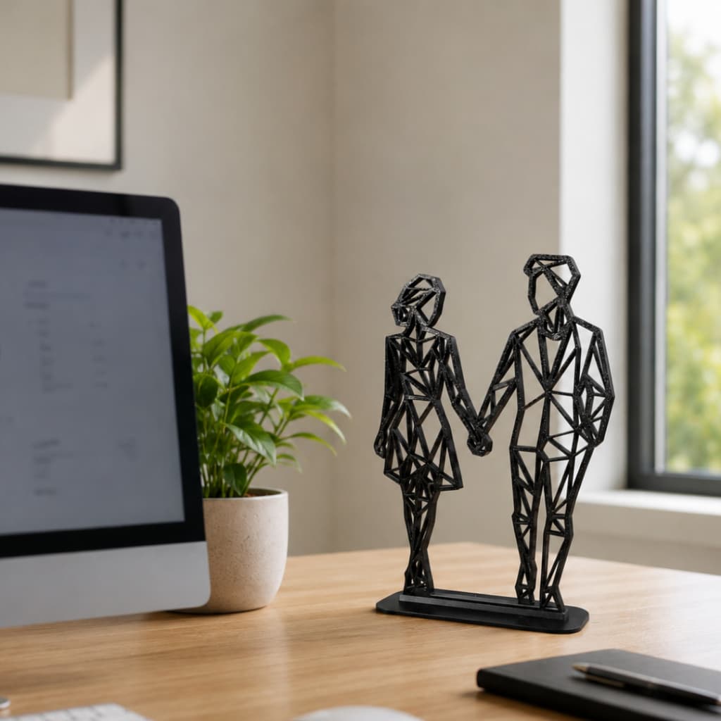 Enfeite Casal Geométrico em 3D - Decoração Minimalista Escultura Mesa Escritório Estante - Presente Romântico