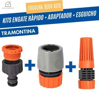Kit Adaptador Torneira 3/4 x 1/2 Engate Rápido e Esguicho p/ Jardim Tramontina