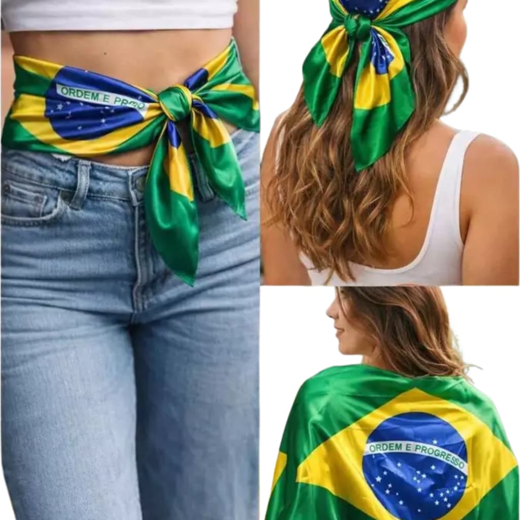Bandana Copa do Brasil Para Cabelos Seda 90X90 Toque Suave Multifuncional