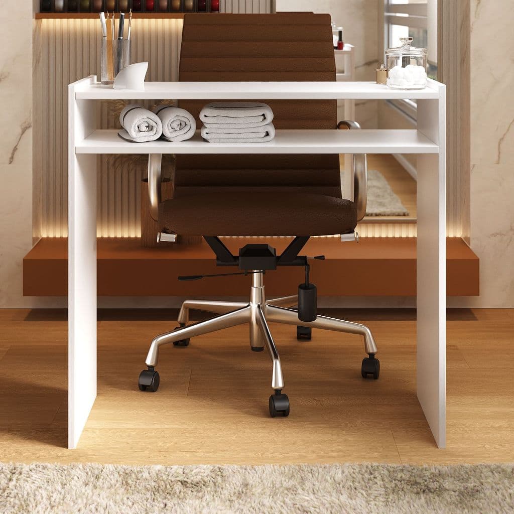 Mesa Para Manicure Na Cor Branca Com Prateleira Para Estufa 80cm