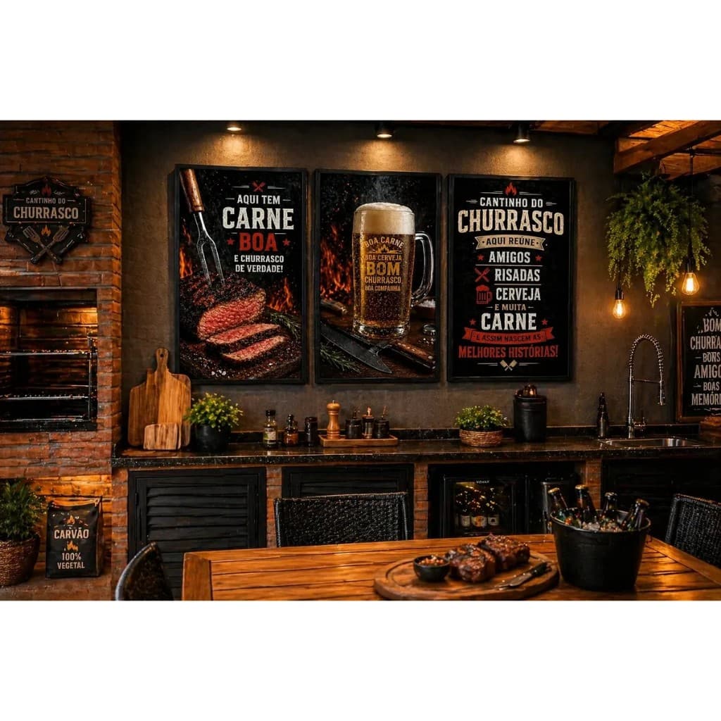 Quadro Decorativo Decoração Área De Lazer Churrasco MDF 120X60cm