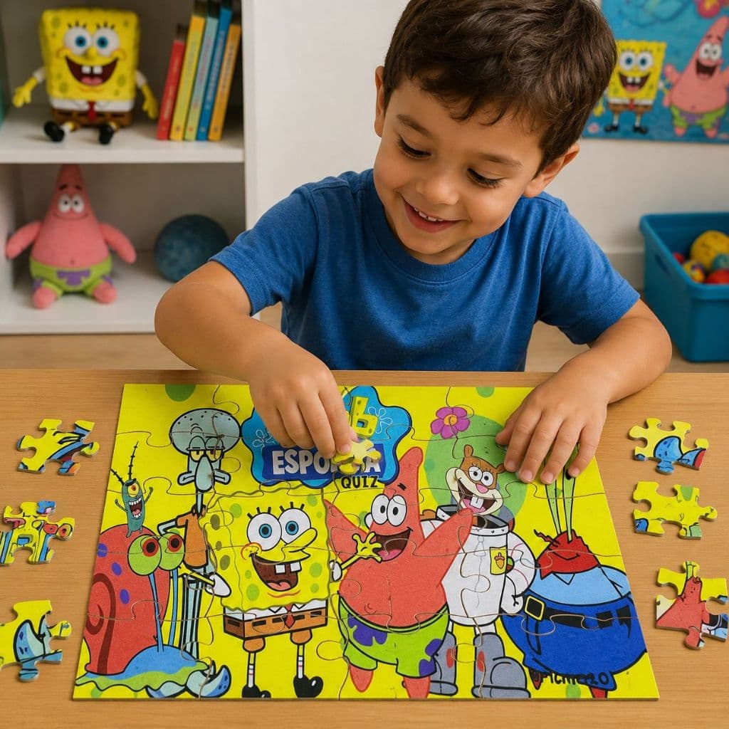Quebra-cabeça Infantil Bob Esponja MDF Jogo Com 20 Peças